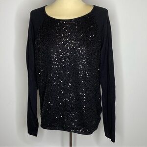 Elle Black Sequin Front Crew Neck Sweater